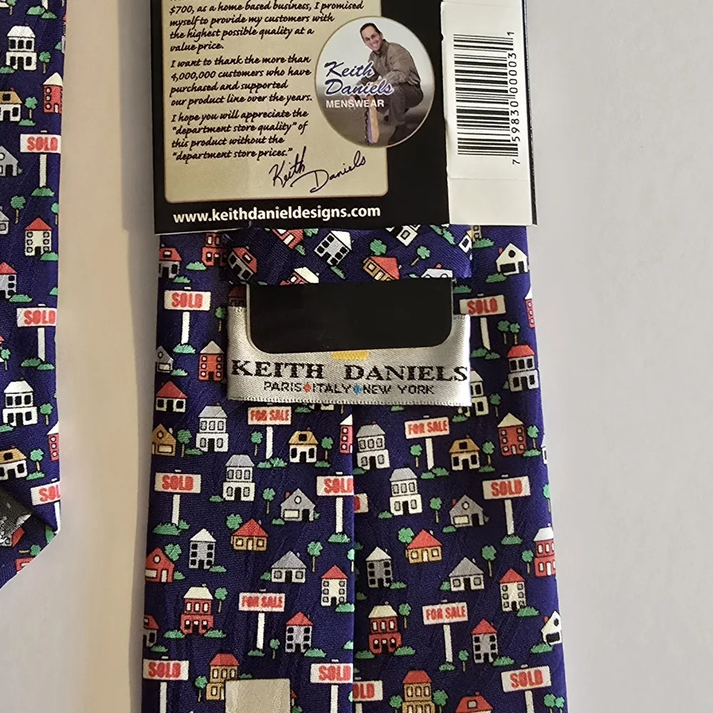 Men's Blue Realtor House Pattern Tie work office